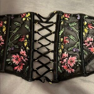 Victoria's Secret Black Floral Lace-Up Top